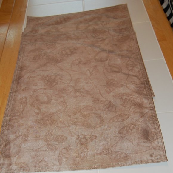 4 Tan/Brown/Beige Tone Fruit & Leaves Print Placemats  13 1/4" Wide by 18" Long - Picture 9 of 14
